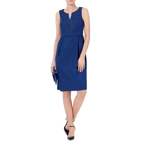 Boden Ada Textured Embroidered Sheath Dress - Picture 1 of 7